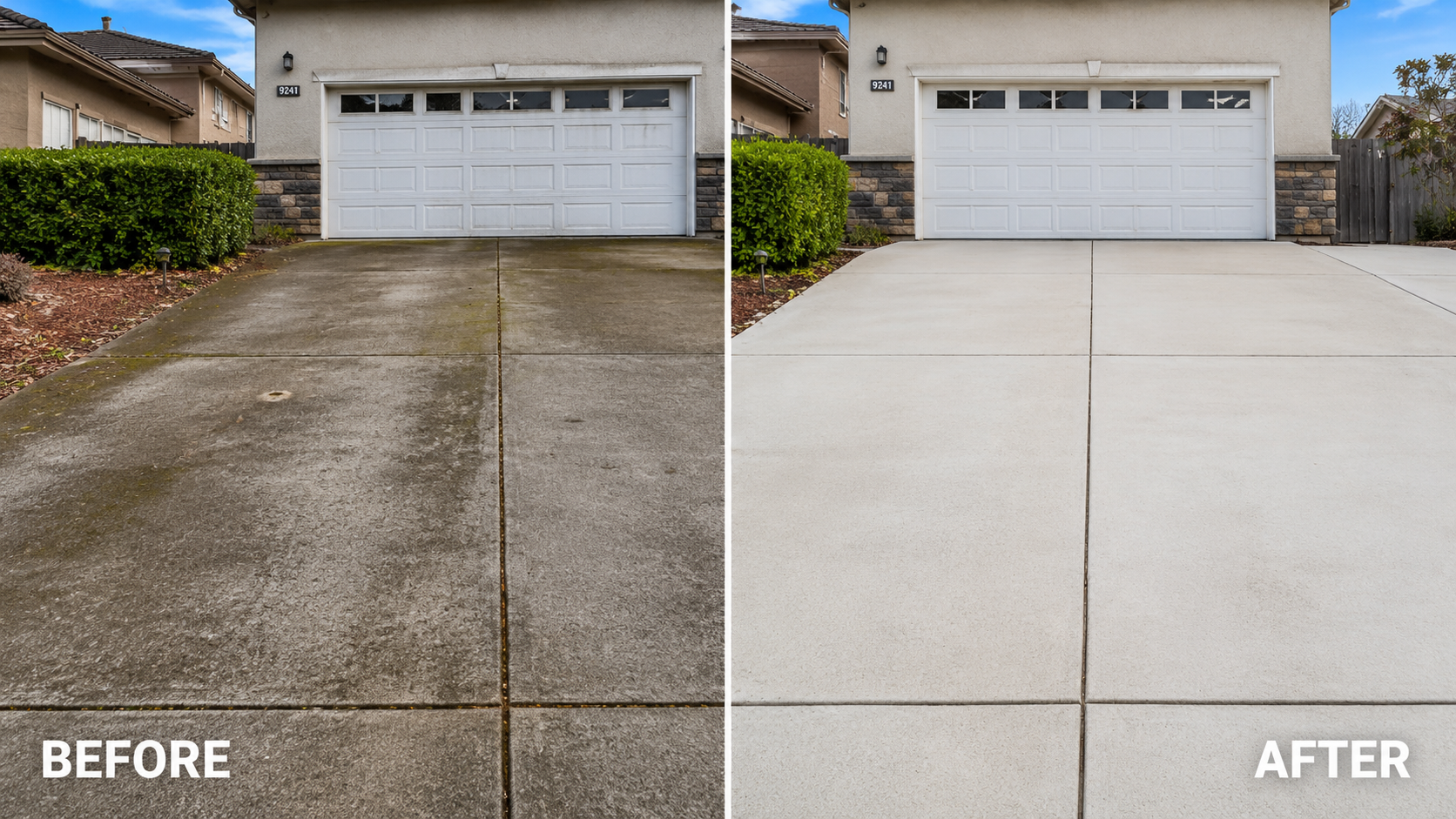 Before and after pressure washing driveway by Pro Shine Elite