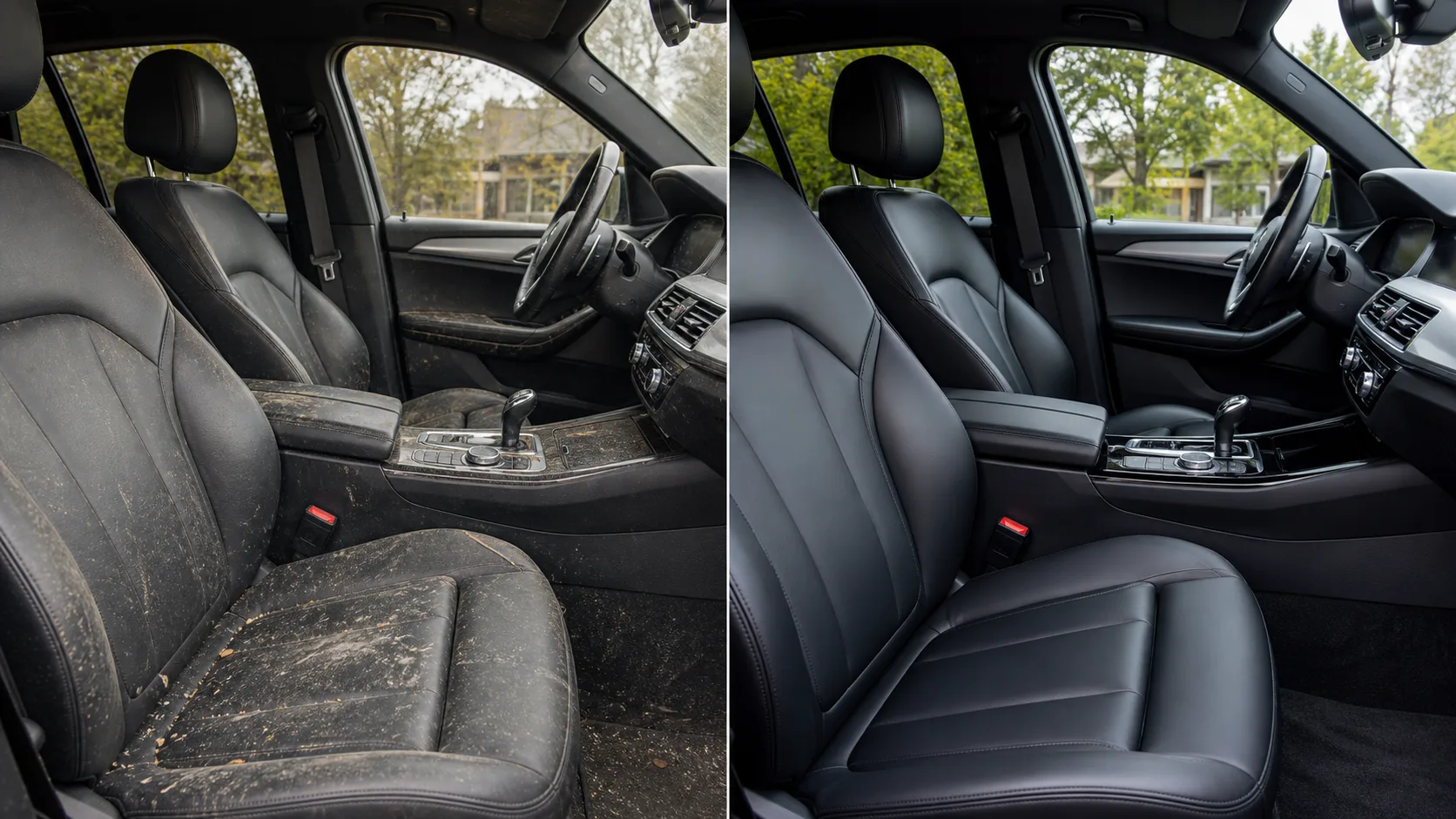 Before and after leather interior mobile detailing by Pro Shine Elite